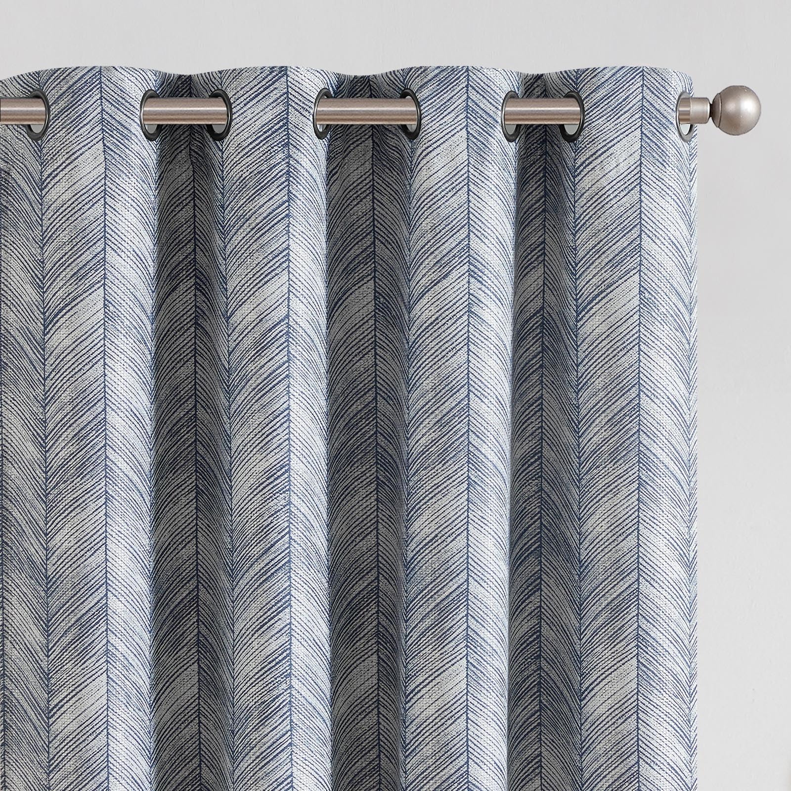 jinchan Blue Printed Curtains 63 Inch Length for Living Room Grommet Jacquard Curtains with Herringbone Pattern Modern Room Darkening Drapes Bedroom Window Curtain Set 2 Panels