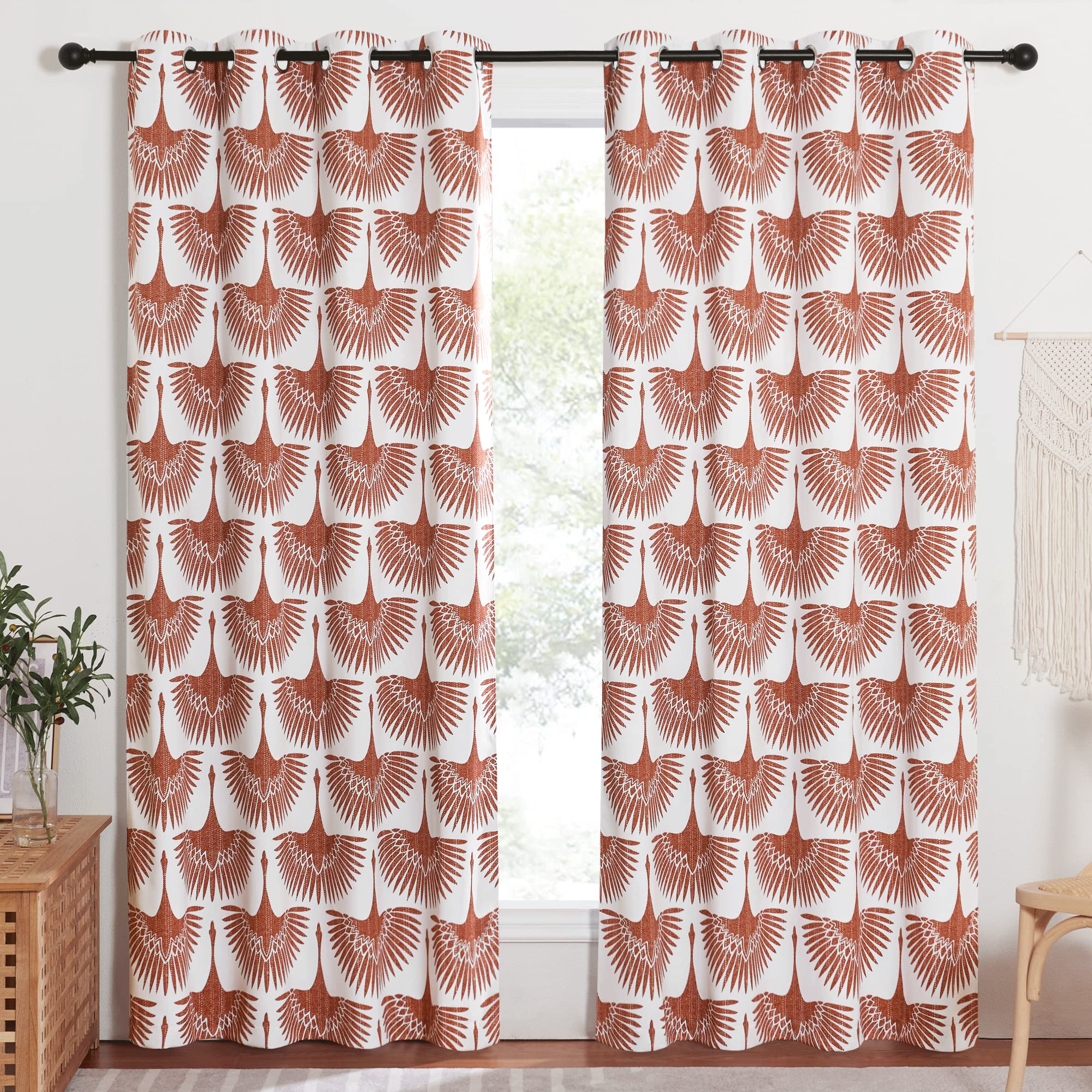 KGORGE Natural Linen Curtains - Semi Sheer Curtains 84 inches Long Geometric Print Window Decor Privacy Protect Light Filtering Drapes for Bedroom Office Basement, 2 Panels, Taupe
