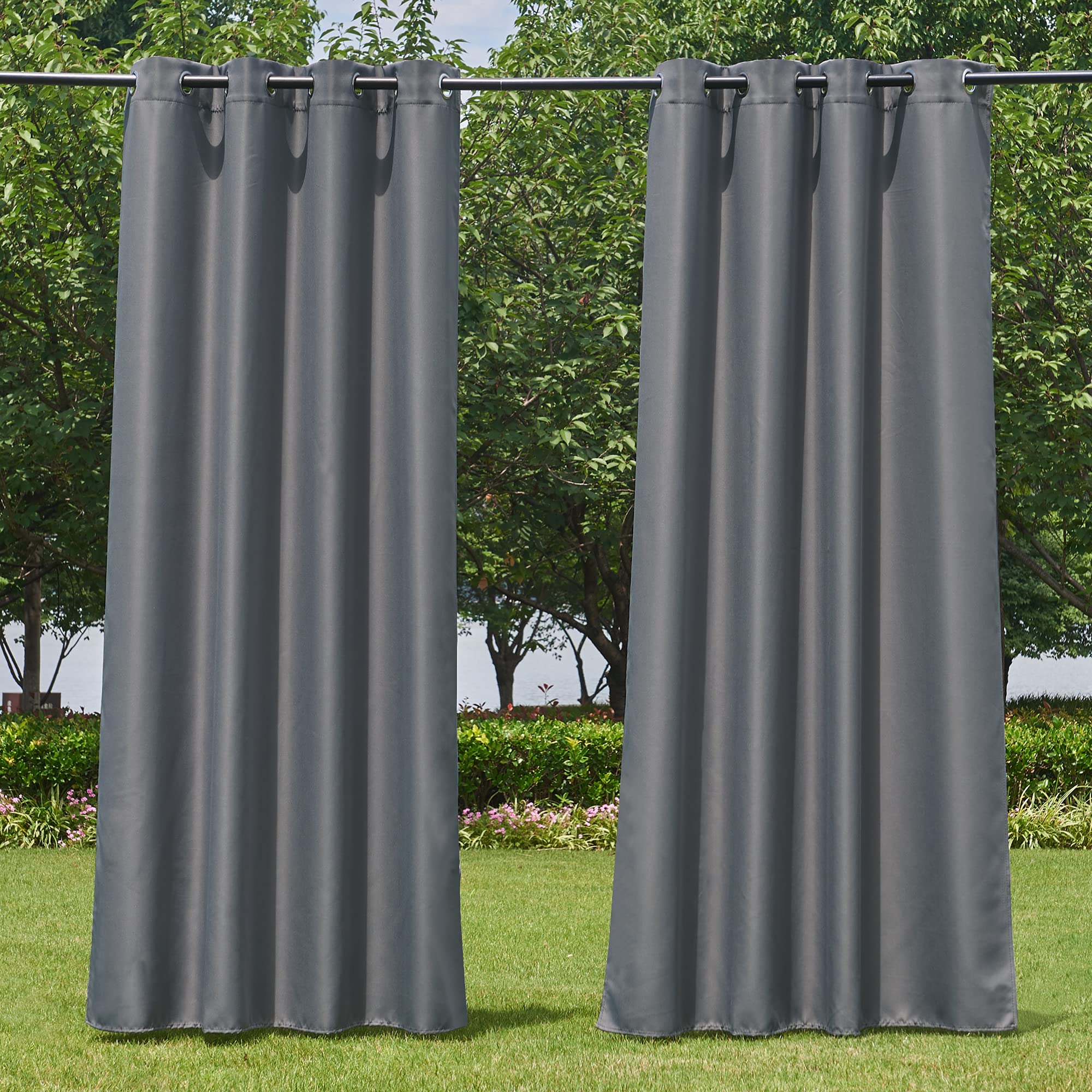 NICETOWN Fade Resistant Outdoor Curtains for Patio 84 inch Long, Grade 4 Color Fastness Fade-Proof Waterproof Outside Curtains, Thermal UV Protection Sun Shades for Porch, W52 x L84, 2 Panels, Grey