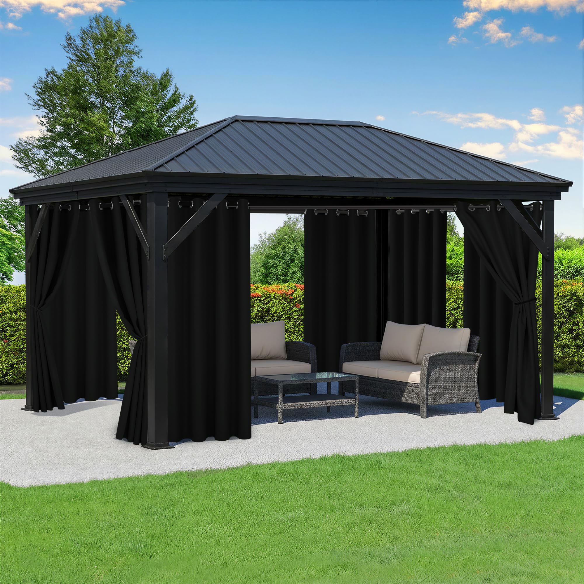 Outdoor Curtains for Patio Waterproof - 8 Panels Privacy Weatherproof Outside Curtains with Grommets for Pergola, Gazebo, Porch, Cabana, Balcony, 54 x 84 Inch, Cream