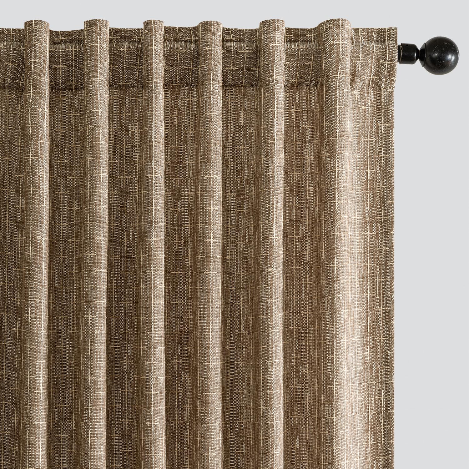 MIULEE Decorative Back Tab Linen Curtains with Geometric Pattern for Living Room Bedroom Farmhouse Rustic Thick Woven Textured Patterned Mudcloth Drapes 84 Inches Long 2 Panels Set, Beige
