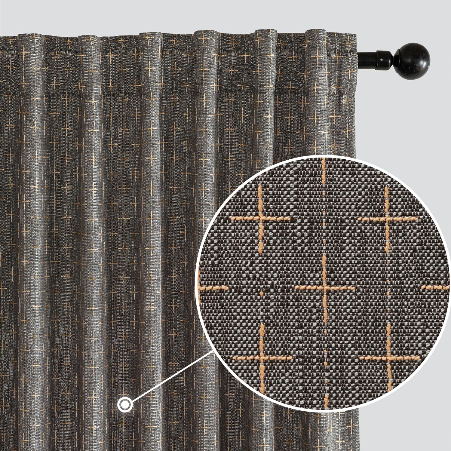 MIULEE Decorative Back Tab Linen Curtains with Geometric Pattern for Living Room Bedroom Farmhouse Rustic Thick Woven Textured Patterned Mudcloth Drapes 84 Inches Long 2 Panels Set, Beige
