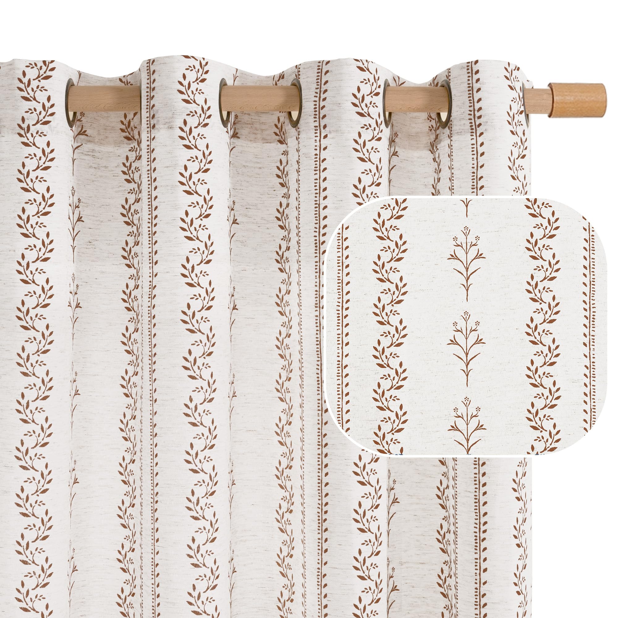 BGment Short Boho Curtains Leaf Floral Print Cottage Core Botanical Curtains for Bedroom Light Filtering Curtain 54 Inch Long for Farmhouse Rustic, Each 52 Inch Wide, 2 Panels Set, Dark Grey