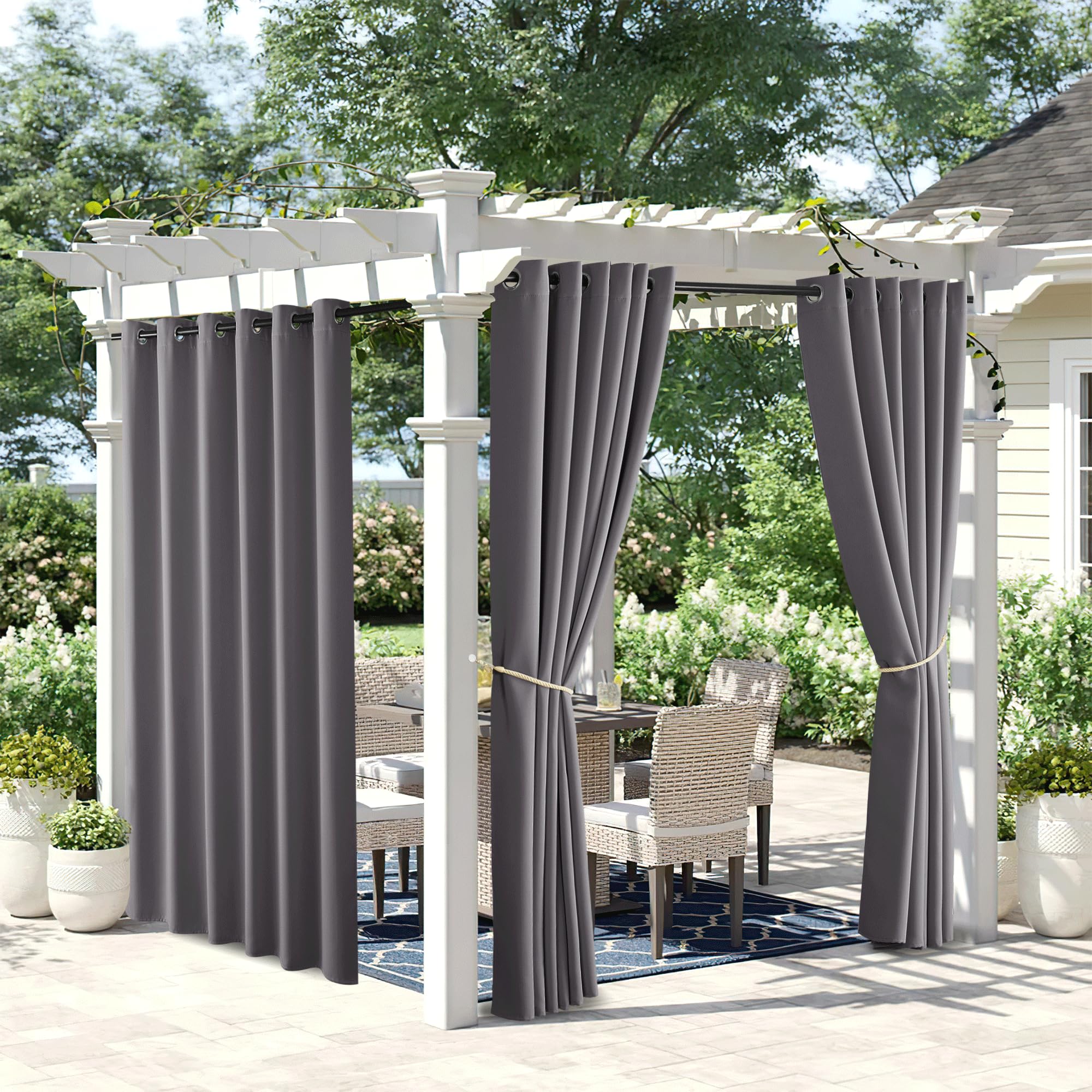 NICETOWN Fade Resistant Outdoor Curtains for Patio 84 inch Long, Grade 4 Color Fastness Fade-Proof Waterproof Outside Curtains, Thermal UV Protection Sun Shades for Porch, W52 x L84, 2 Panels, Grey