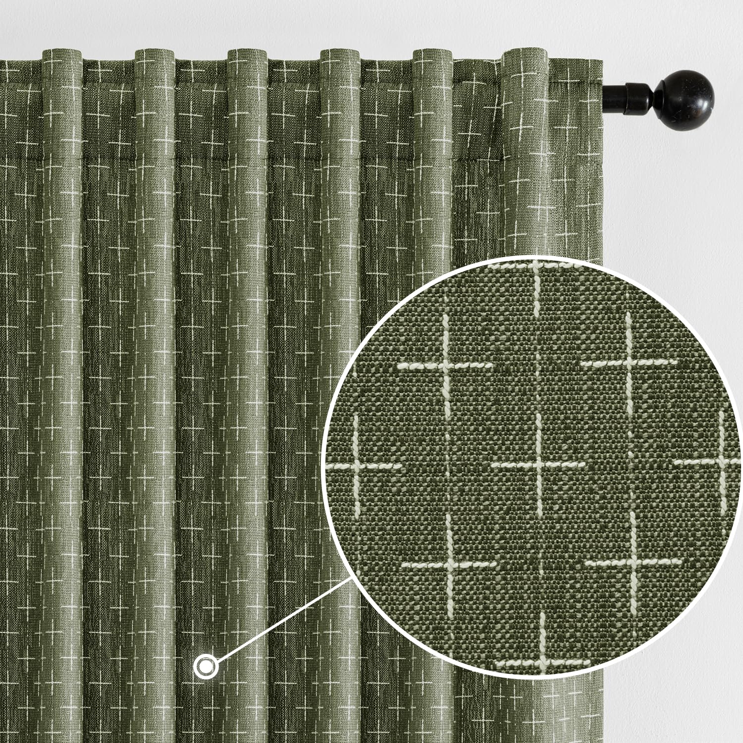 MIULEE Decorative Back Tab Linen Curtains with Geometric Pattern for Living Room Bedroom Farmhouse Rustic Thick Woven Textured Patterned Mudcloth Drapes 84 Inches Long 2 Panels Set, Beige
