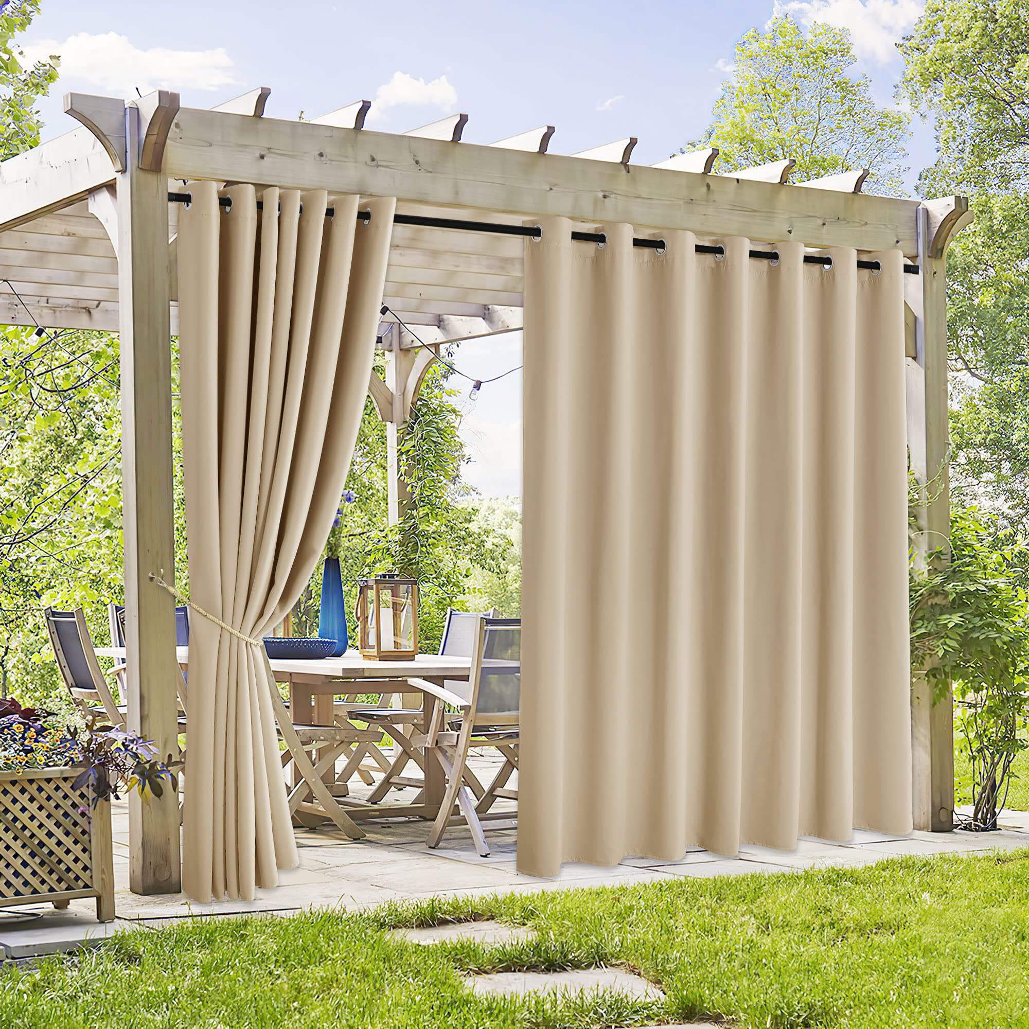 RYB HOME 2 Panels Fade Resistant Outdoor Curtains for Patio Waterproof Block Sunlight Thermal Insulated Privacy Thick Outside Curtains for Porch, Gazebo, Pergola, W52 x L96, Stone Blue