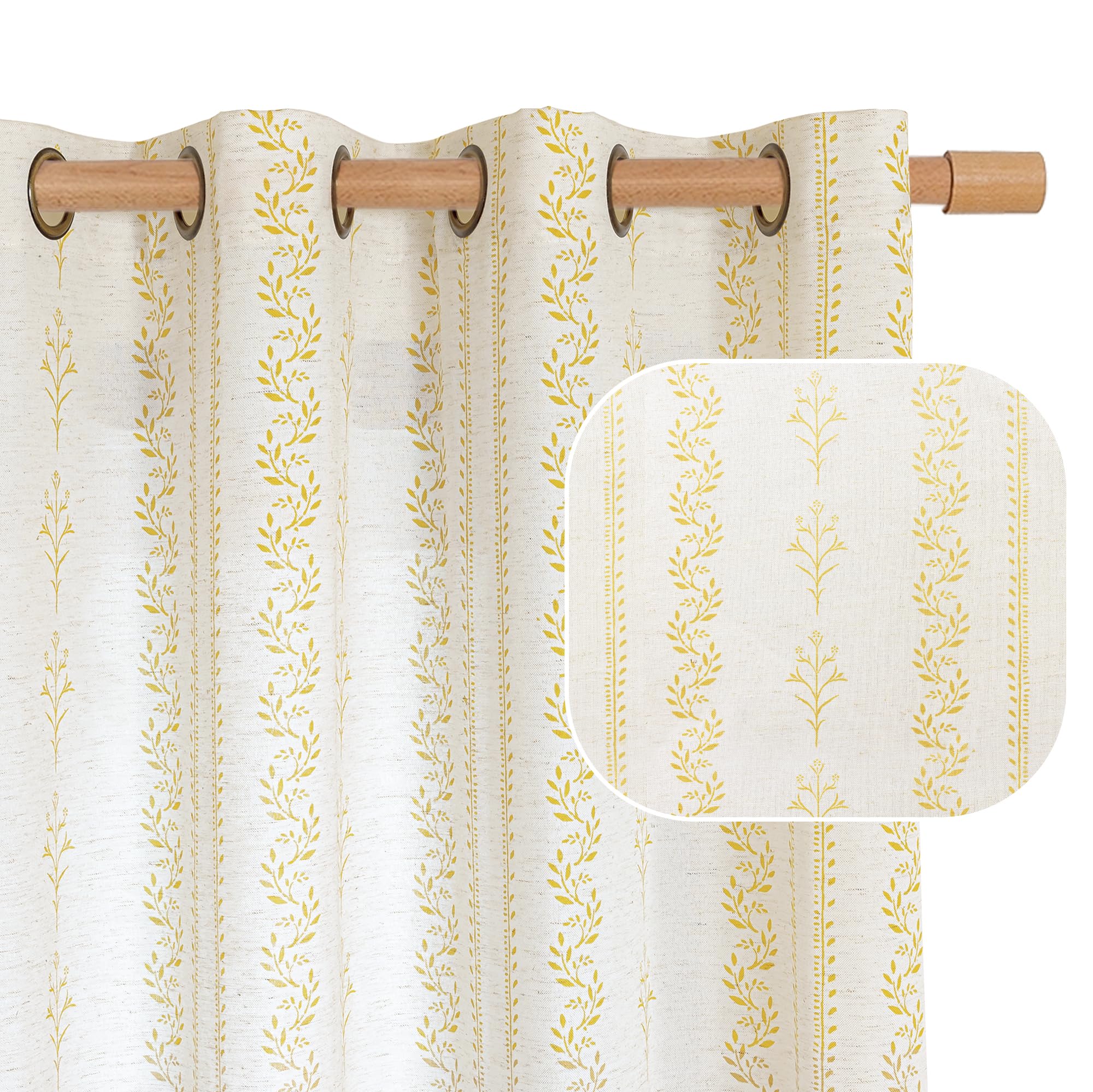 BGment Short Boho Curtains Leaf Floral Print Cottage Core Botanical Curtains for Bedroom Light Filtering Curtain 54 Inch Long for Farmhouse Rustic, Each 52 Inch Wide, 2 Panels Set, Dark Grey