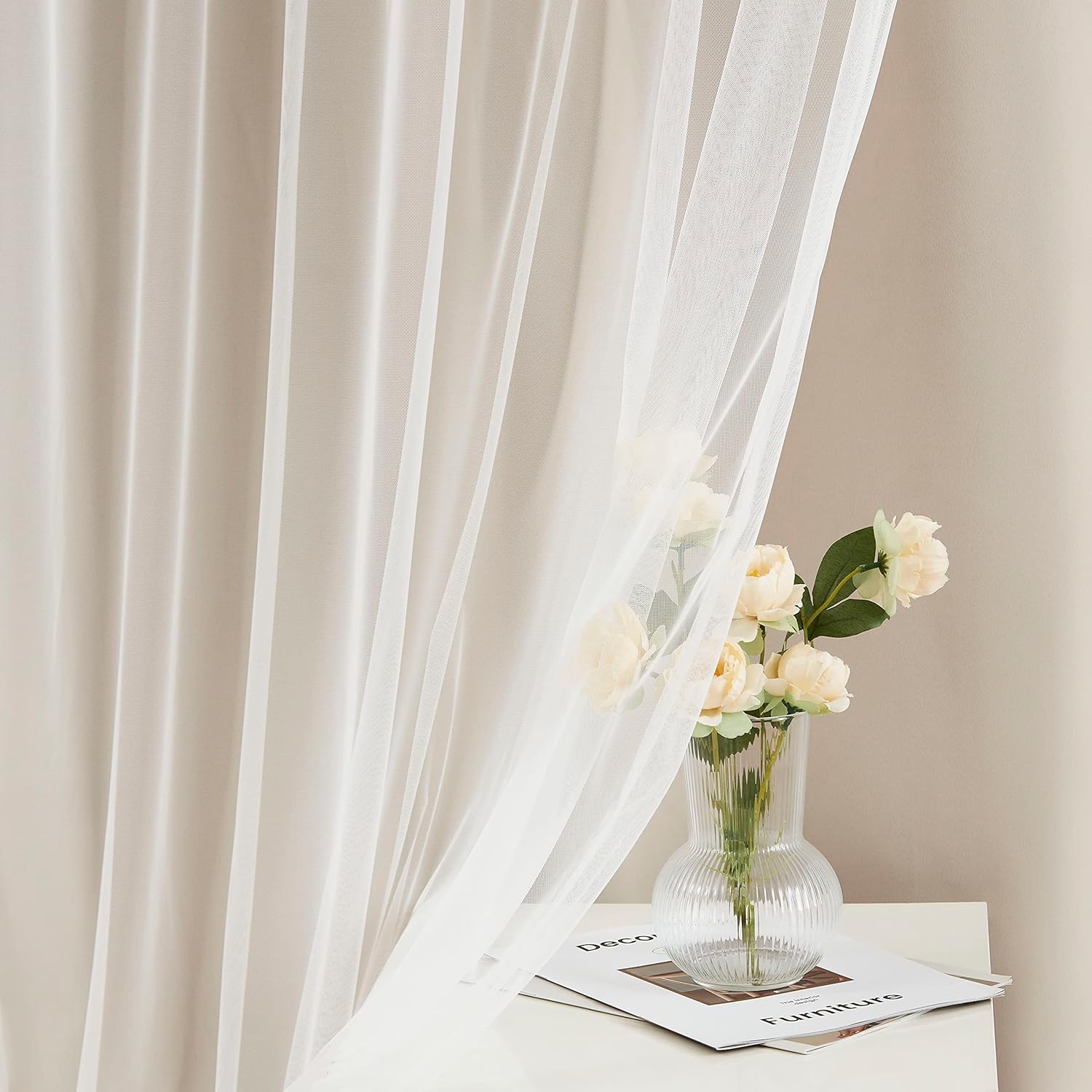 Bujasso Beige 80% Blackout Curtains with Sheer Overlay Mix and Match Double Layer Thermal Insulated Window Panels 84 inch for Bedroom Beige Drapes with Tiebacks Rod Pocket Back Tab 37" Wx84 Lx2