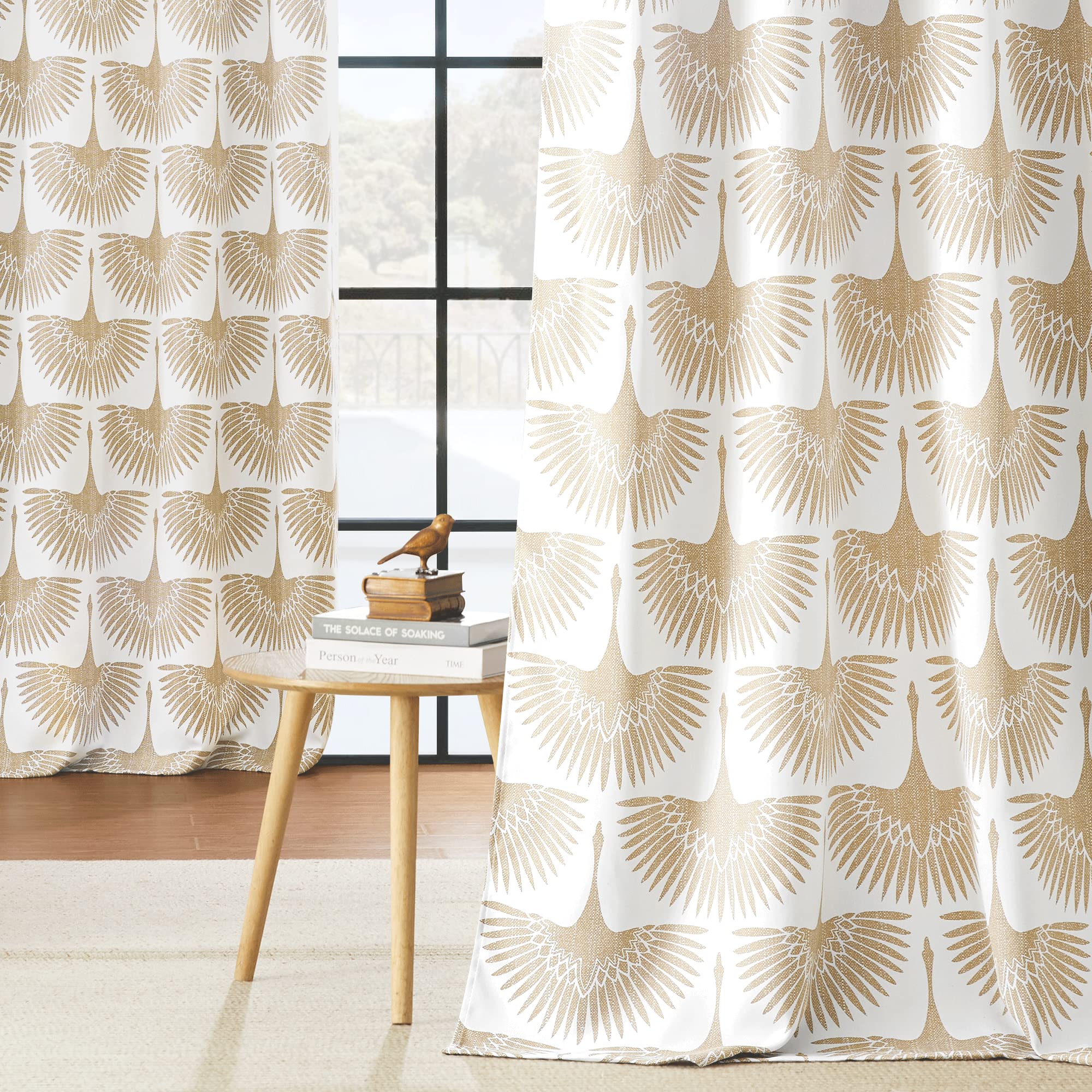 KGORGE Natural Linen Curtains - Semi Sheer Curtains 84 inches Long Geometric Print Window Decor Privacy Protect Light Filtering Drapes for Bedroom Office Basement, 2 Panels, Taupe
