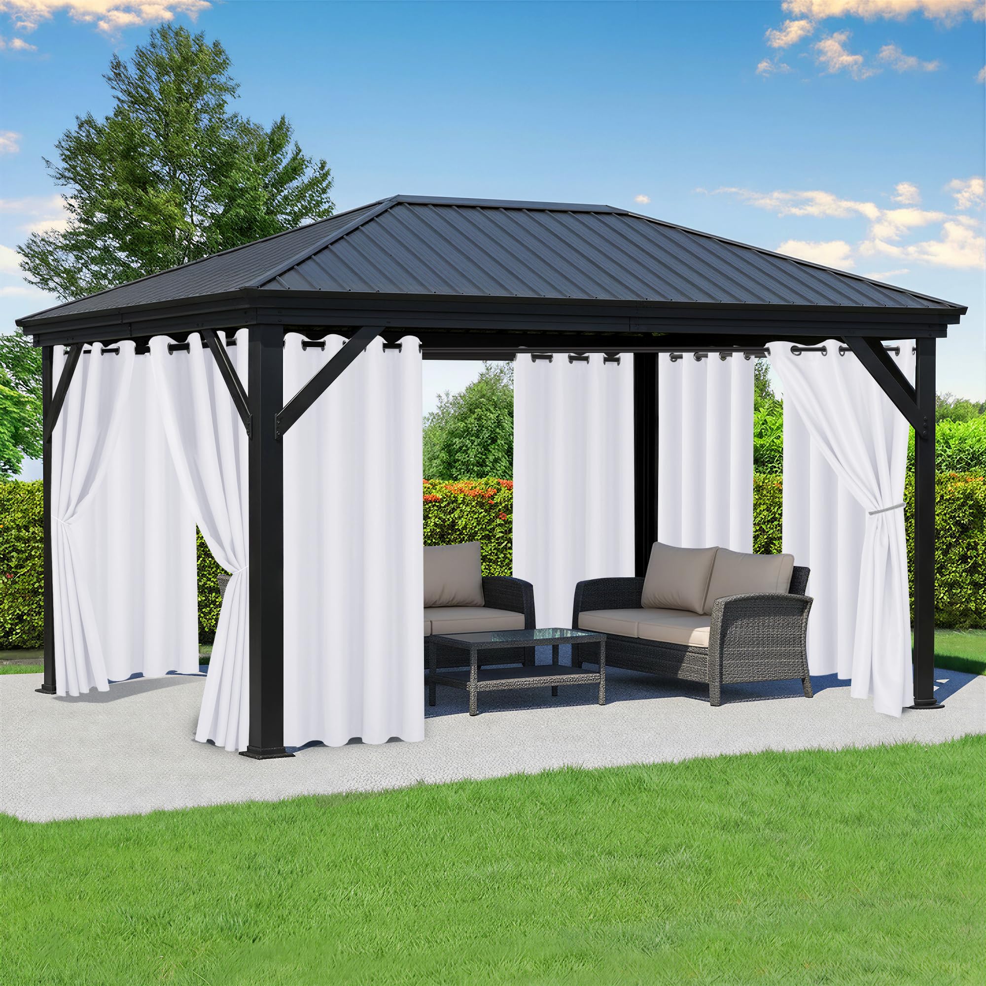 Outdoor Curtains for Patio Waterproof - 8 Panels Privacy Weatherproof Outside Curtains with Grommets for Pergola, Gazebo, Porch, Cabana, Balcony, 54 x 84 Inch, Cream