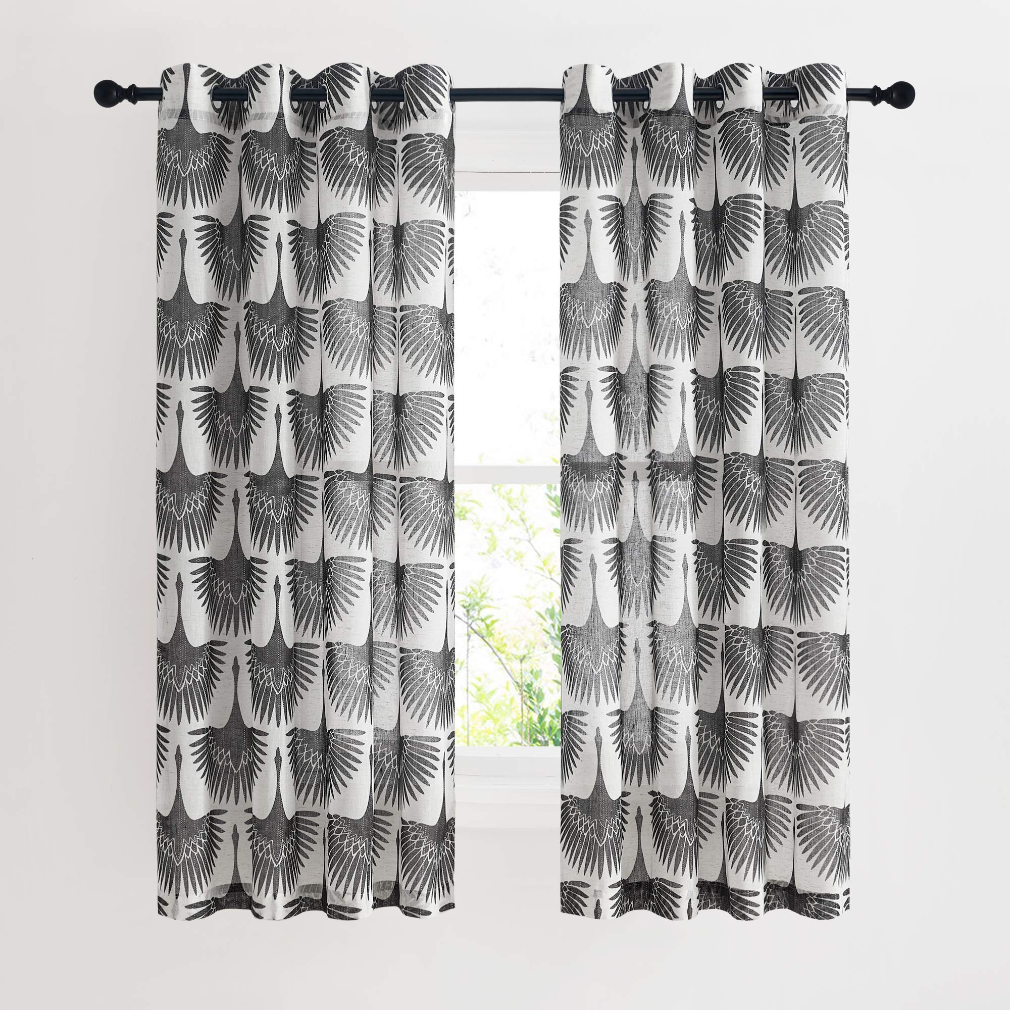 KGORGE Natural Linen Curtains - Semi Sheer Curtains 84 inches Long Geometric Print Window Decor Privacy Protect Light Filtering Drapes for Bedroom Office Basement, 2 Panels, Taupe