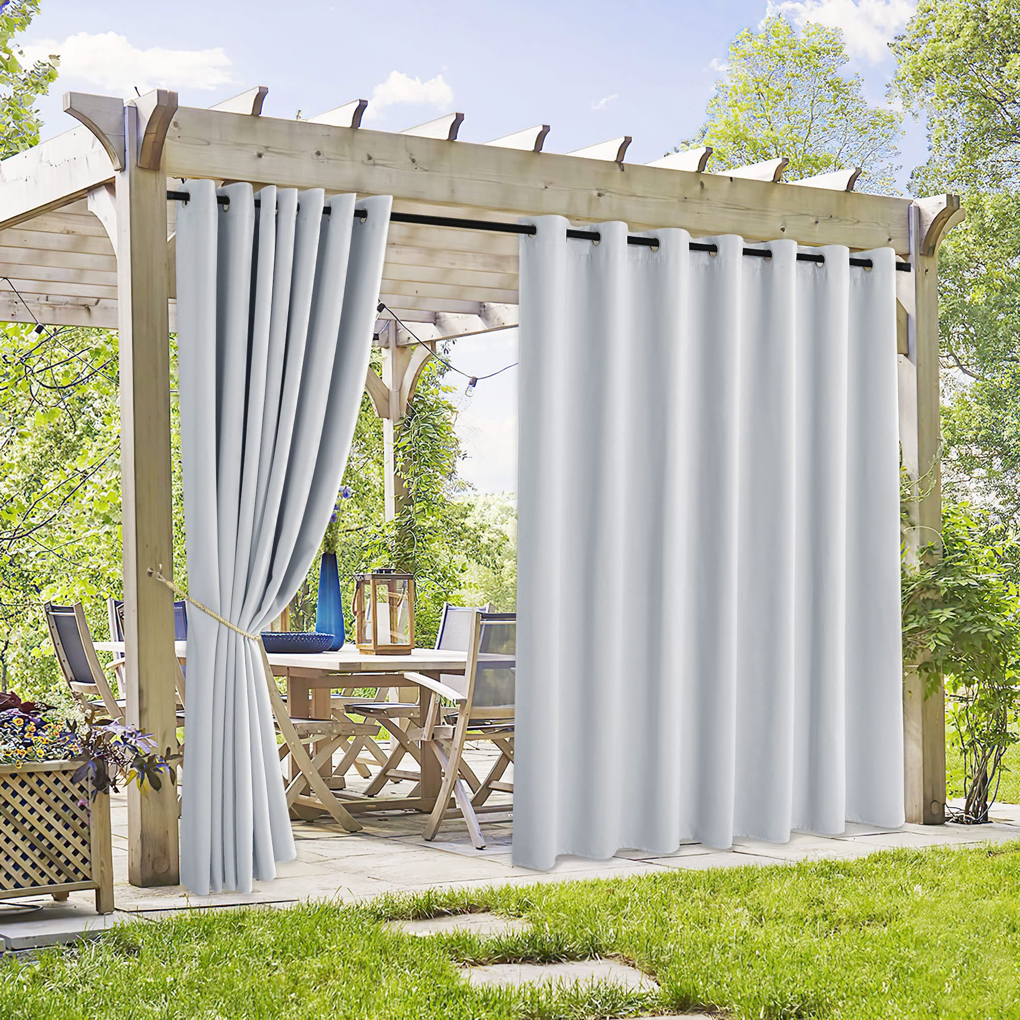 RYB HOME 2 Panels Fade Resistant Outdoor Curtains for Patio Waterproof Block Sunlight Thermal Insulated Privacy Thick Outside Curtains for Porch, Gazebo, Pergola, W52 x L96, Stone Blue