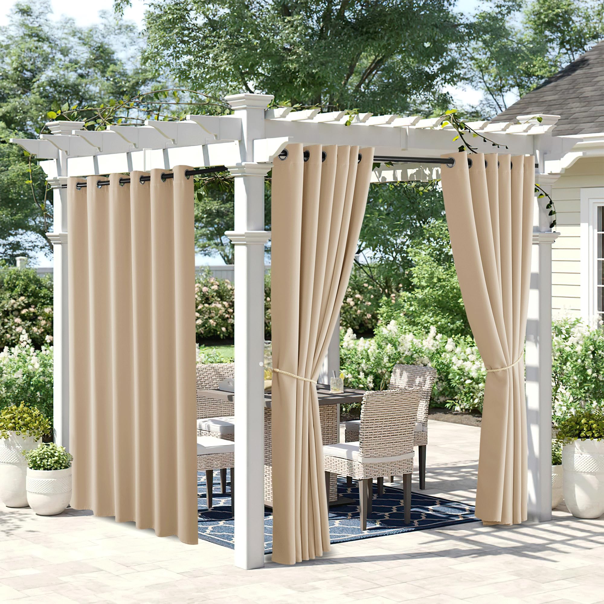 NICETOWN Fade Resistant Outdoor Curtains for Patio 84 inch Long, Grade 4 Color Fastness Fade-Proof Waterproof Outside Curtains, Thermal UV Protection Sun Shades for Porch, W52 x L84, 2 Panels, Grey