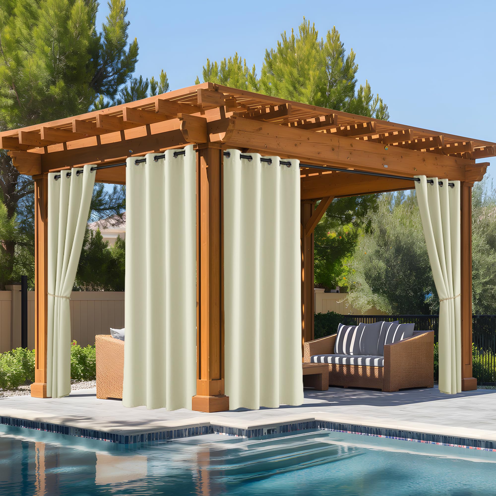 NICETOWN Fade Resistant Outdoor Curtains for Patio 84 inch Long, Grade 4 Color Fastness Fade-Proof Waterproof Outside Curtains, Thermal UV Protection Sun Shades for Porch, W52 x L84, 2 Panels, Grey