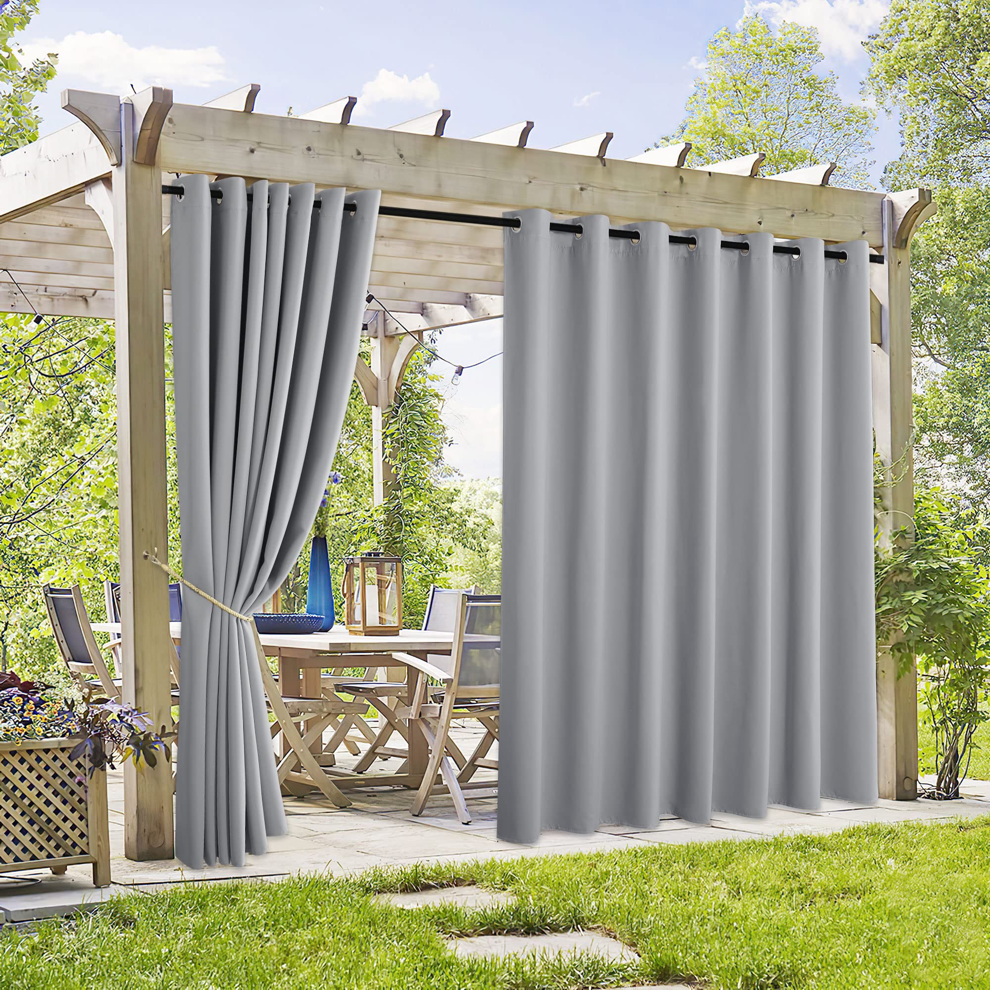 RYB HOME 2 Panels Fade Resistant Outdoor Curtains for Patio Waterproof Block Sunlight Thermal Insulated Privacy Thick Outside Curtains for Porch, Gazebo, Pergola, W52 x L96, Stone Blue