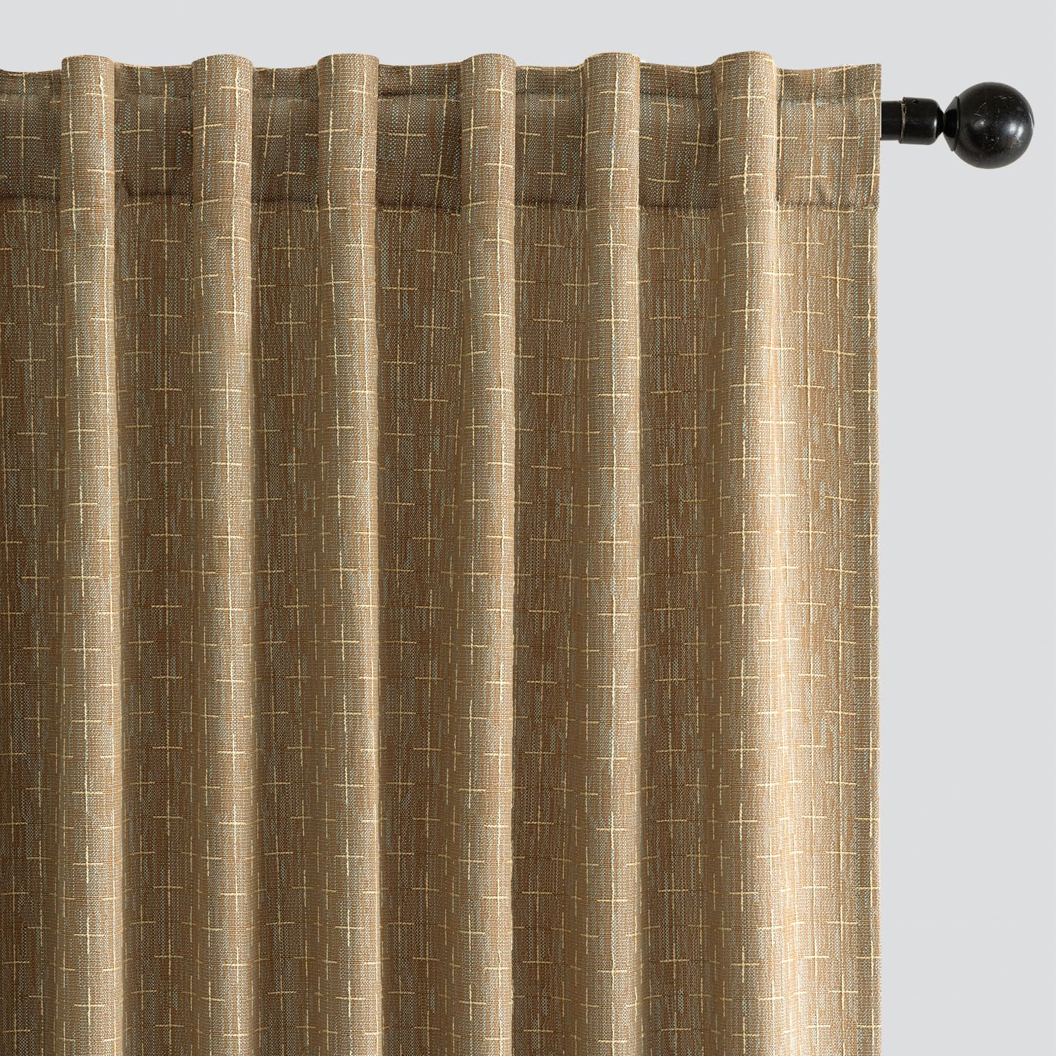 MIULEE Decorative Back Tab Linen Curtains with Geometric Pattern for Living Room Bedroom Farmhouse Rustic Thick Woven Textured Patterned Mudcloth Drapes 84 Inches Long 2 Panels Set, Beige