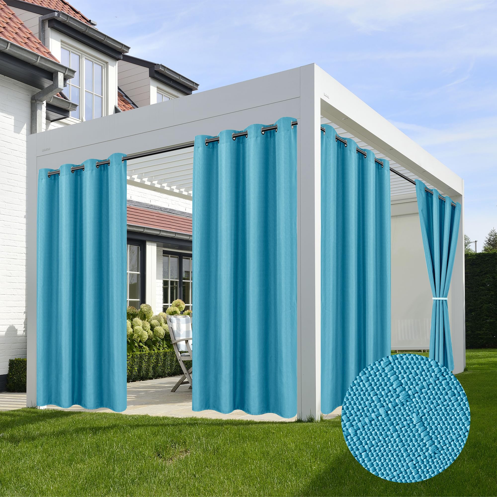 HolidayIdeas Outdoor Curtains for Patio Waterproof-4 Panels Linen Gazebo Curtains 54"x84"-Indoor/Outside Privacy Taupe Curtains Weatherproof Weighted for Pergola, Porch,Backyard,Living Room,Sunroom