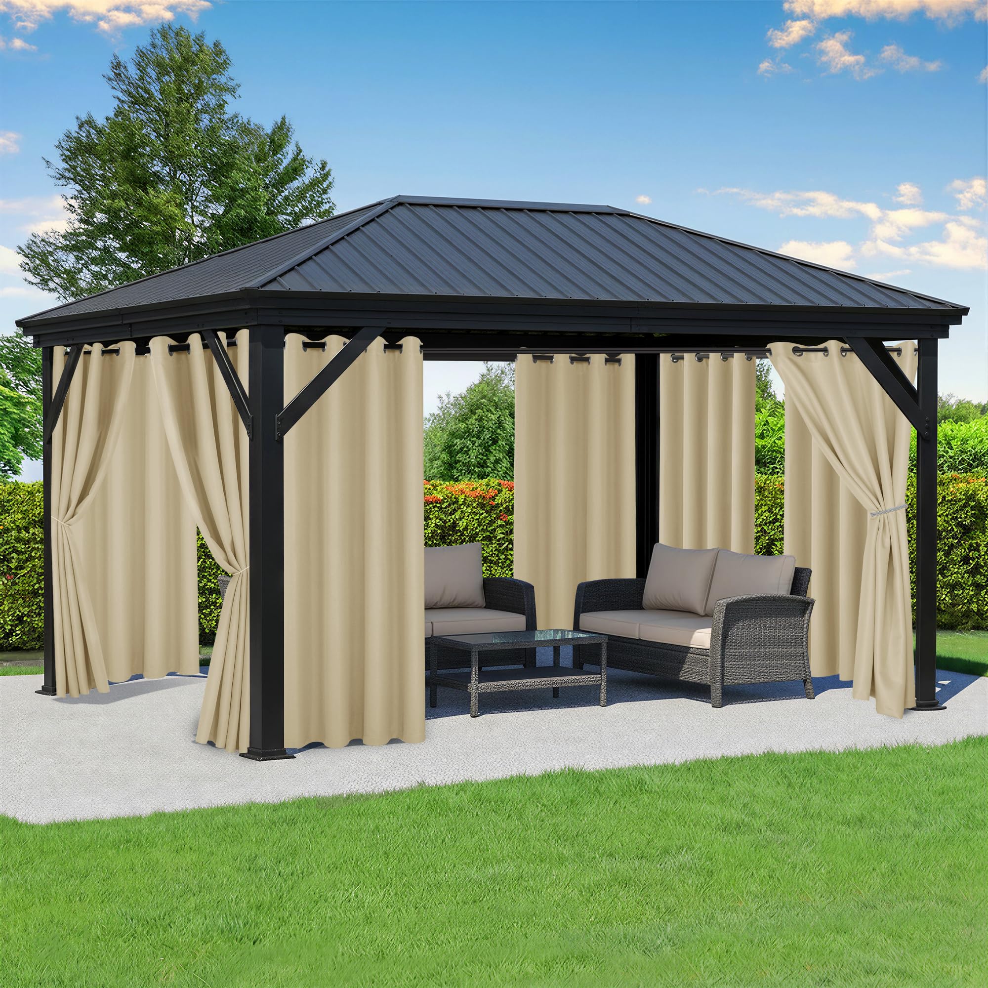 Outdoor Curtains for Patio Waterproof - 8 Panels Privacy Weatherproof Outside Curtains with Grommets for Pergola, Gazebo, Porch, Cabana, Balcony, 54 x 84 Inch, Cream