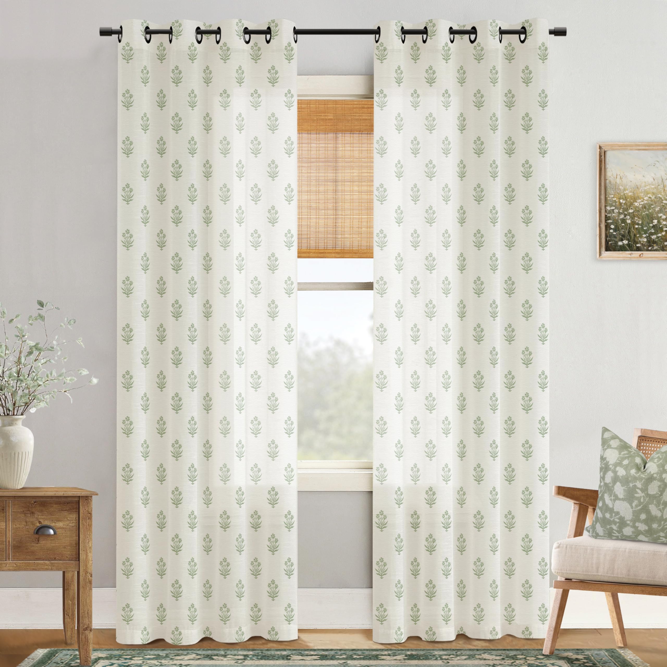 Vintage Patterned Curtains 96 Inches Long for Living Room 2 Panel Set,Pattern Sheer Floral Farmhouse Boho Hippie Aztec Fall Linen Decorative Curtains for Bedroom,Terra Cotta Rust Burnt Orange