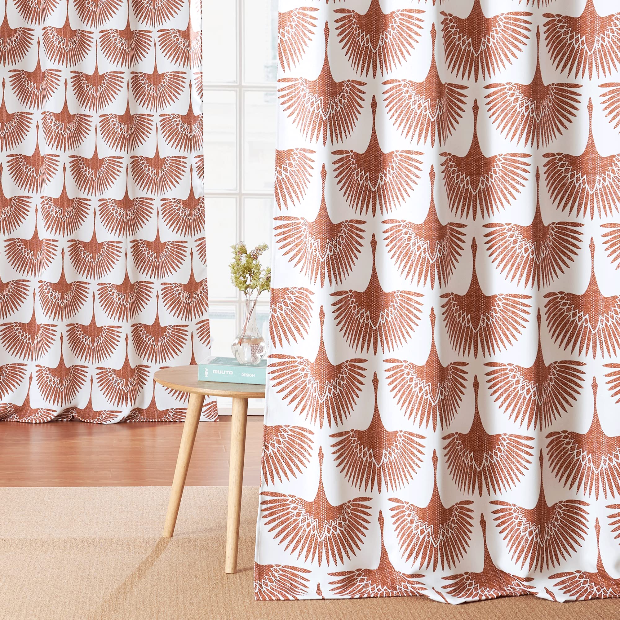 KGORGE Natural Linen Curtains - Semi Sheer Curtains 84 inches Long Geometric Print Window Decor Privacy Protect Light Filtering Drapes for Bedroom Office Basement, 2 Panels, Taupe