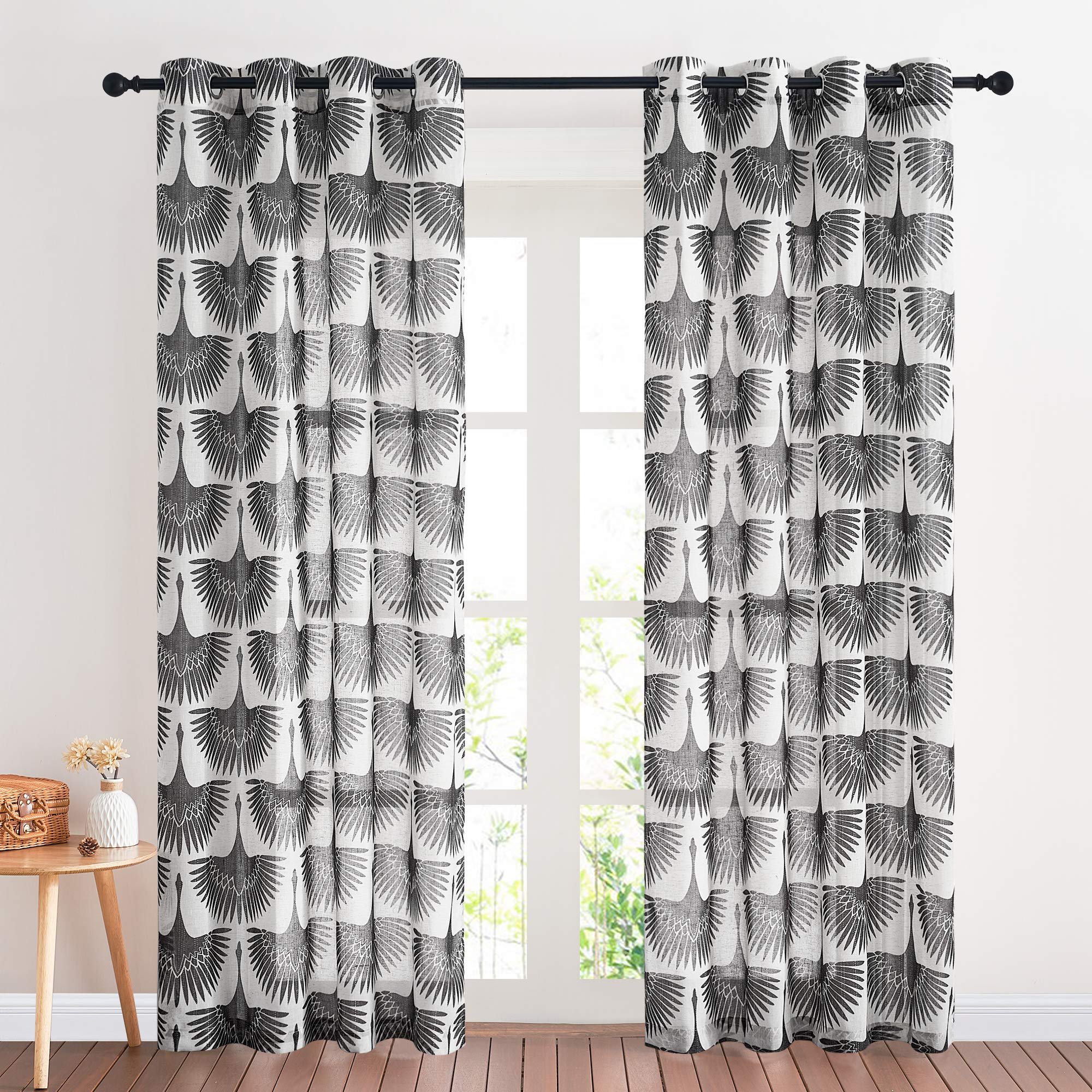 KGORGE Natural Linen Curtains - Semi Sheer Curtains 84 inches Long Geometric Print Window Decor Privacy Protect Light Filtering Drapes for Bedroom Office Basement, 2 Panels, Taupe