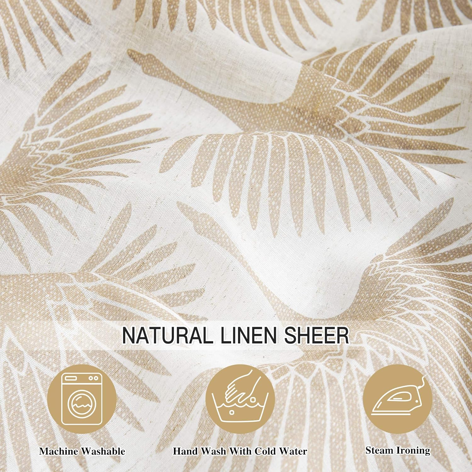 KGORGE Natural Linen Curtains - Semi Sheer Curtains 84 inches Long Geometric Print Window Decor Privacy Protect Light Filtering Drapes for Bedroom Office Basement, 2 Panels, Taupe