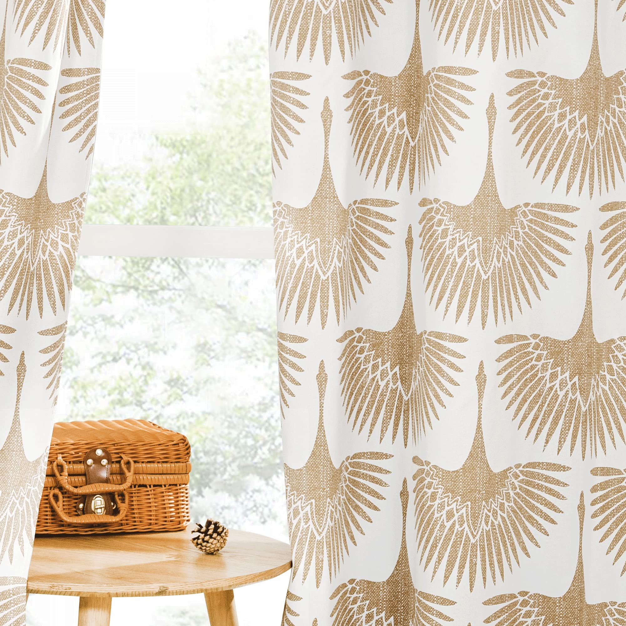 KGORGE Natural Linen Curtains - Semi Sheer Curtains 84 inches Long Geometric Print Window Decor Privacy Protect Light Filtering Drapes for Bedroom Office Basement, 2 Panels, Taupe
