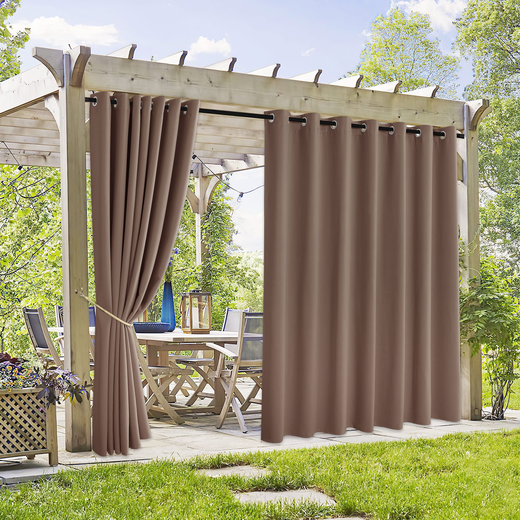 RYB HOME 2 Panels Fade Resistant Outdoor Curtains for Patio Waterproof Block Sunlight Thermal Insulated Privacy Thick Outside Curtains for Porch, Gazebo, Pergola, W52 x L96, Stone Blue