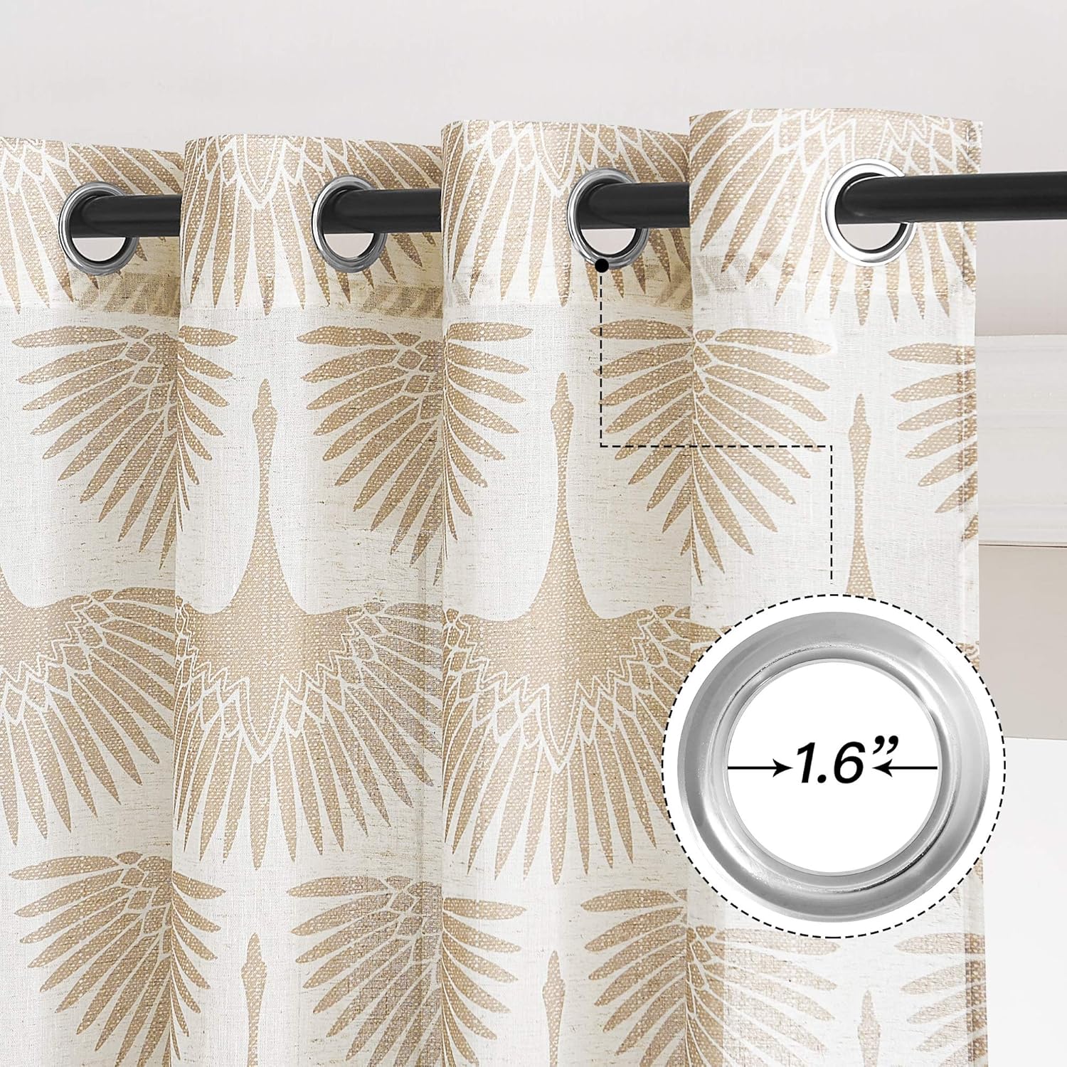 KGORGE Natural Linen Curtains - Semi Sheer Curtains 84 inches Long Geometric Print Window Decor Privacy Protect Light Filtering Drapes for Bedroom Office Basement, 2 Panels, Taupe