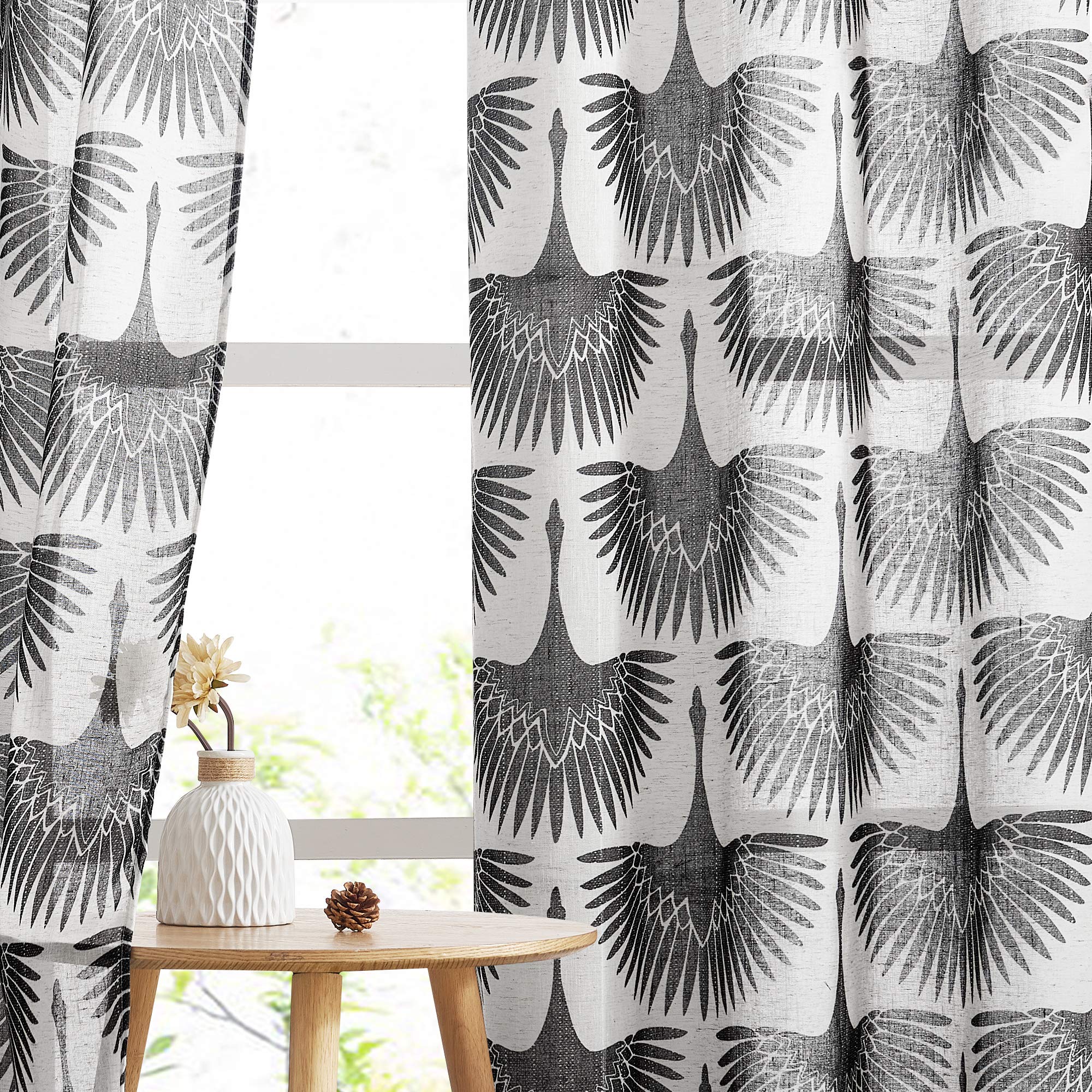 KGORGE Natural Linen Curtains - Semi Sheer Curtains 84 inches Long Geometric Print Window Decor Privacy Protect Light Filtering Drapes for Bedroom Office Basement, 2 Panels, Taupe